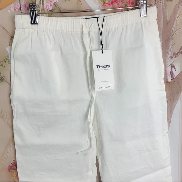 NEW THEORY Treeca Cropped Linen-Blend Jogger Pants in White - Picture 3 of 12